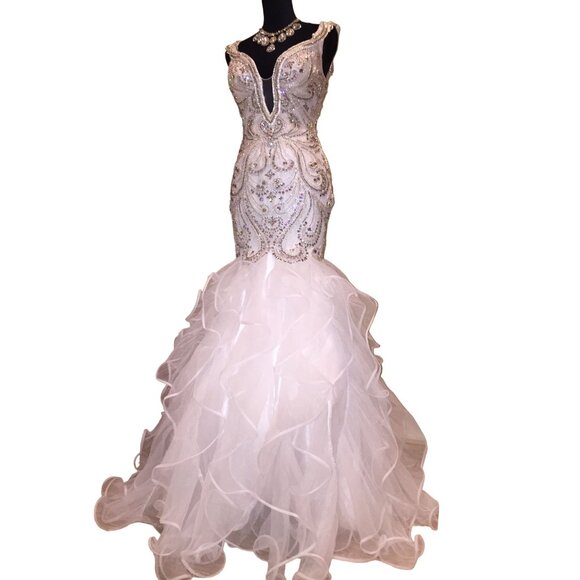 Luxury Designer Couture Wedding Evening Runway Prom Pageant Glamorous Gown Dress - Picture 14 of 16